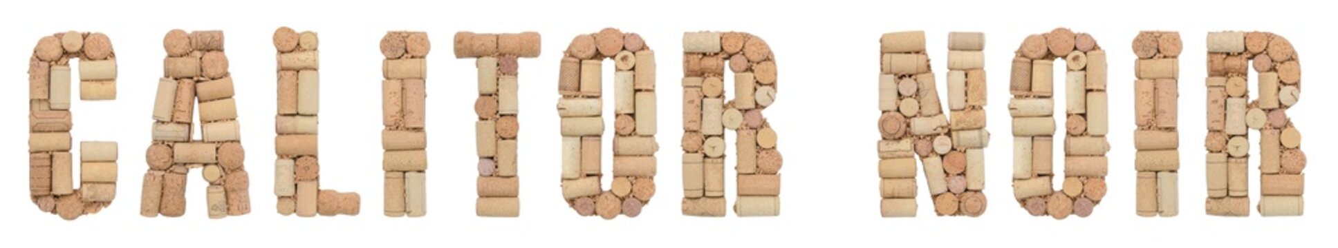 Grape variety Calitor Noir made of wine corks Isolated on white background