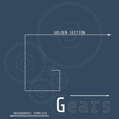 Vector illustration of gears with on the grey background. Business and industry concept with options, parts, steps, processes. Infographic template. Golden section.