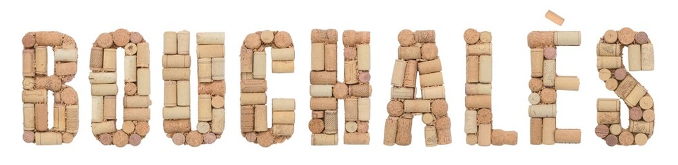 Grape variety Bouchalès made of wine corks Isolated on white background