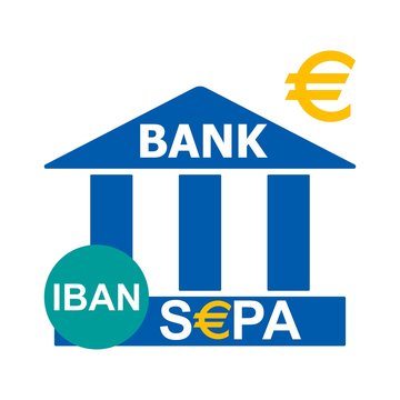 Vector illustration. Bank icon. Bank logo with IBAN and SEPA - Single Euro Payments Area sign on white background. European Bank