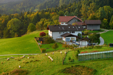 Fototapeta na wymiar Beautiful little house in typical small bavarian town in Germany.