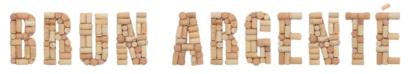 Grape variety Brun Argenté made of wine corks Isolated on white background