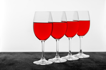 Tasty red wine in glasses on the table. Concept restaurant, alcohol, party.