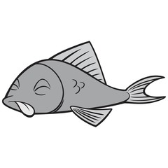 Black And White Dead Fish - A vector cartoon illustration of a Black And White Dead Fish.