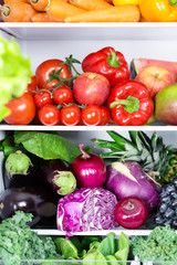Colorful vibrant fresh vegetables in refrigerator