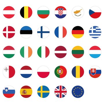 Vector illustration. Set of european union flags. European Union country flags,member states EU. 29 flags+ eu flag.