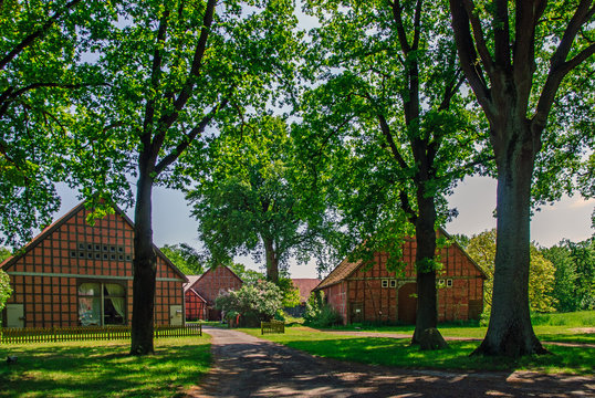 Half-timbered houses in the circular village of G&ouml;tting in Wendland, Germany