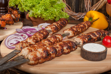 Raw barbecue shish kebabs - grilled meat