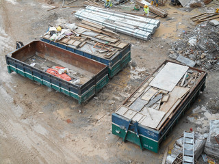 Construction wasted disposal bin at the construction site. Construction waste was collected here...