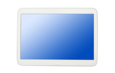 white pc tablet with blue screen isolated