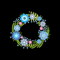 Elegant flower arrangement with flowers and leaves. Design invitations, wedding or greeting cards. Vector Beautiful wreath.