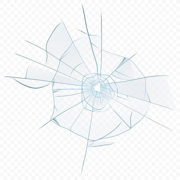 Vector Cracked crushed realistic glass on the transperant alpha background. Glass hole.