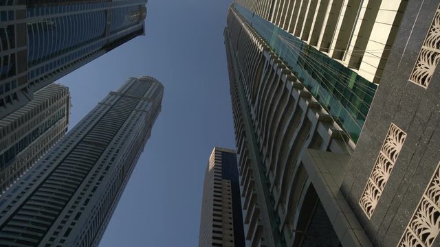 Low angle of five skyscrapers