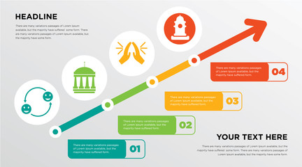 adaptability, municipal, folded hands, fire hydrant growing horizontal presentation design template in green, red and yellow, grow up business infographics with icons