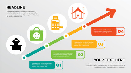 frustration, happy customer, pos, marquee growing horizontal presentation design template in green, red and yellow, grow up business infographics with icons