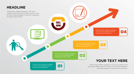 symptoms, on, call now, author growing horizontal presentation design template in green, red and yellow, grow up business infographics with icons