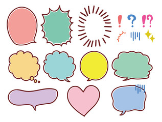 カラフルでかわいい漫画風コミック吹き出しの素材