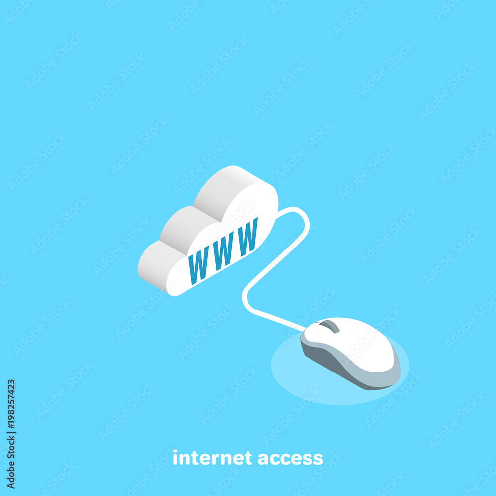 Poster cloud and connected to it a computer mouse, isometric image
