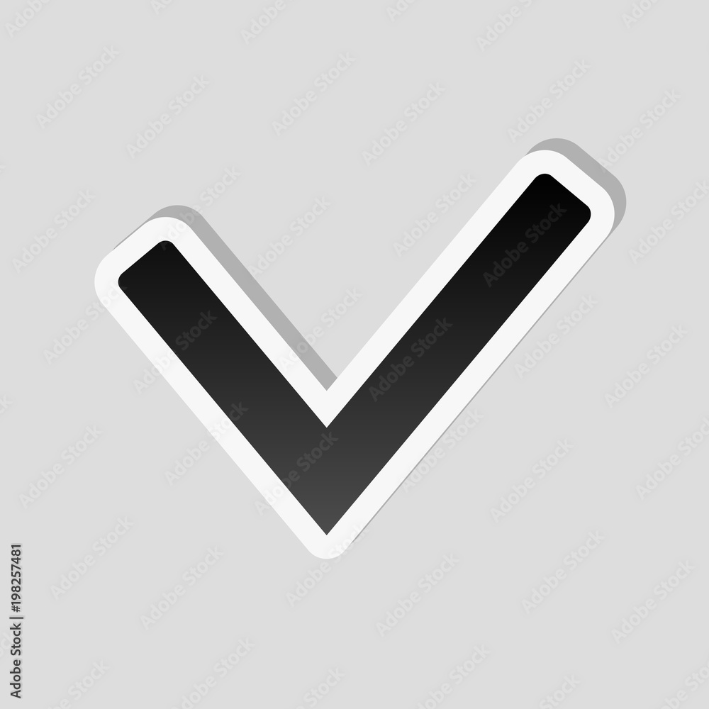 Poster check mark icon. sticker style with white border and simple shadow on gray background