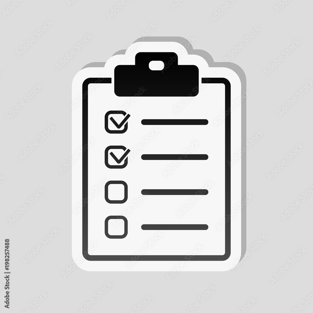 Aufkleber checklist icon. sticker style with white border and simple shadow on gray background