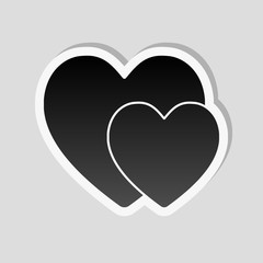 2 hearts. Simple icon. Sticker style with white border and simple shadow on gray background