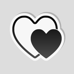 2 hearts. Simple icon. Sticker style with white border and simple shadow on gray background