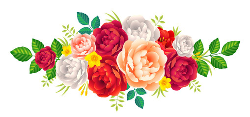 Red, purple and pink peonies vector floral bouquet, wedding card vintage decoration © art_of_sun