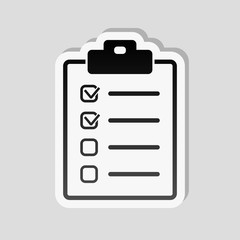 Checklist icon. Sticker style with white border and simple shadow on gray background