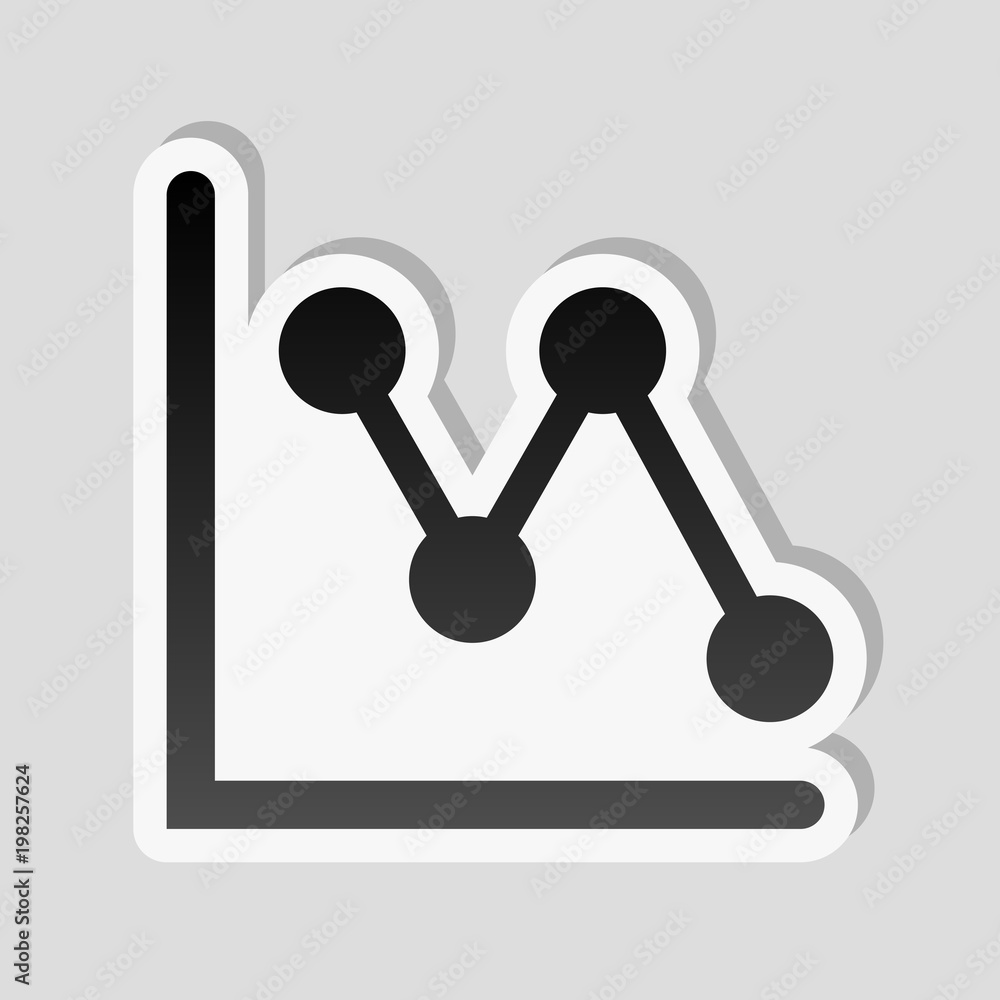 Poster declining graph line icon. sticker style with white border and simple shadow on gray background
