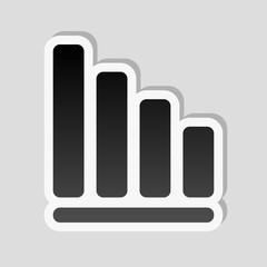 Declining graph line icon. Sticker style with white border and simple shadow on gray background