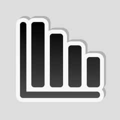 Declining graph line icon. Sticker style with white border and simple shadow on gray background