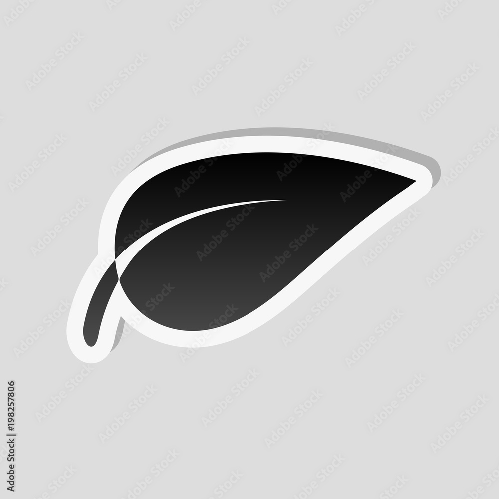 Poster leaf icon. sticker style with white border and simple shadow on gray background