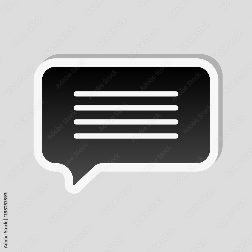 Poster message cloud icon. Sticker style with white border and simple shadow on gray background