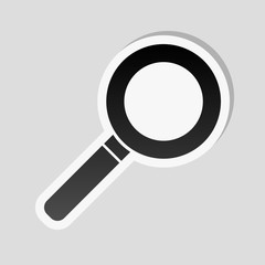 magnifying glass icon. Sticker style with white border and simple shadow on gray background