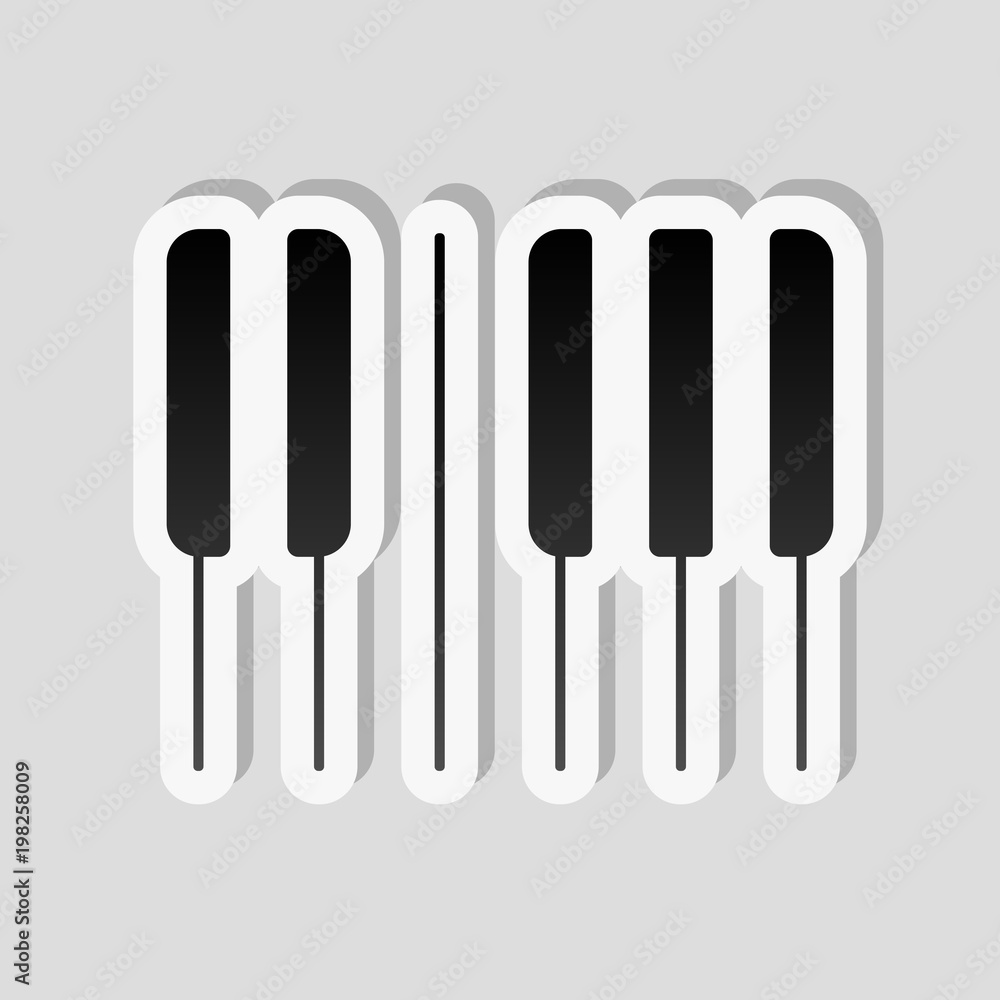 Poster piano keyboard icon. horizontal view. sticker style with white border and simple shadow on gray back