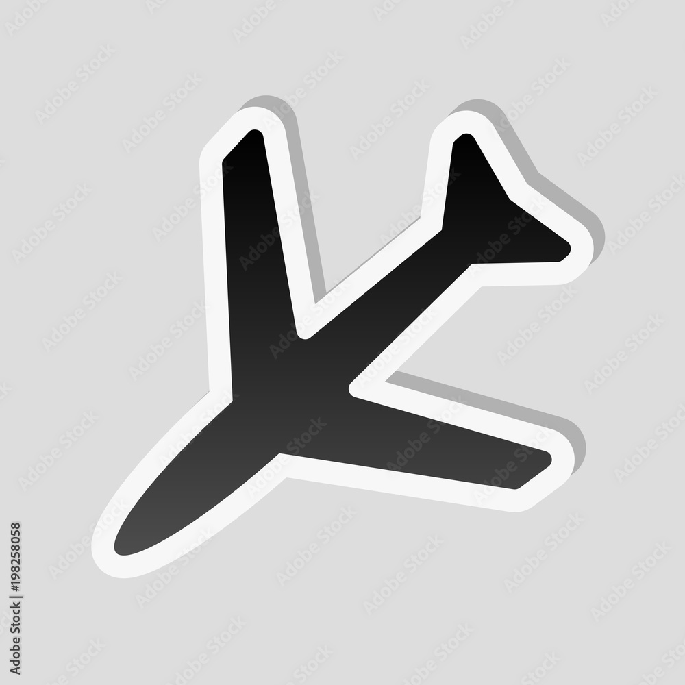 Poster plane icon. sticker style with white border and simple shadow on gray background