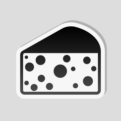 piece of cheese icon. Sticker style with white border and simple shadow on gray background