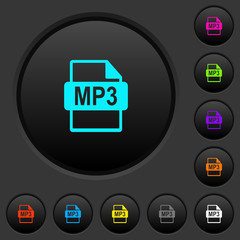 MP3 file format dark push buttons with color icons