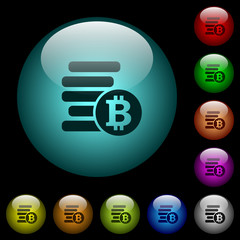 Bitcoins icons in color illuminated glass buttons