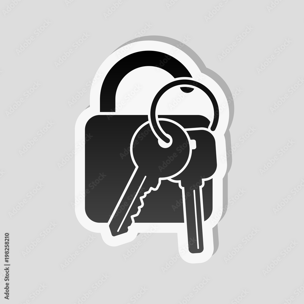 Aufkleber unlock and keys icon. sticker style with white border and simple shadow on gray background