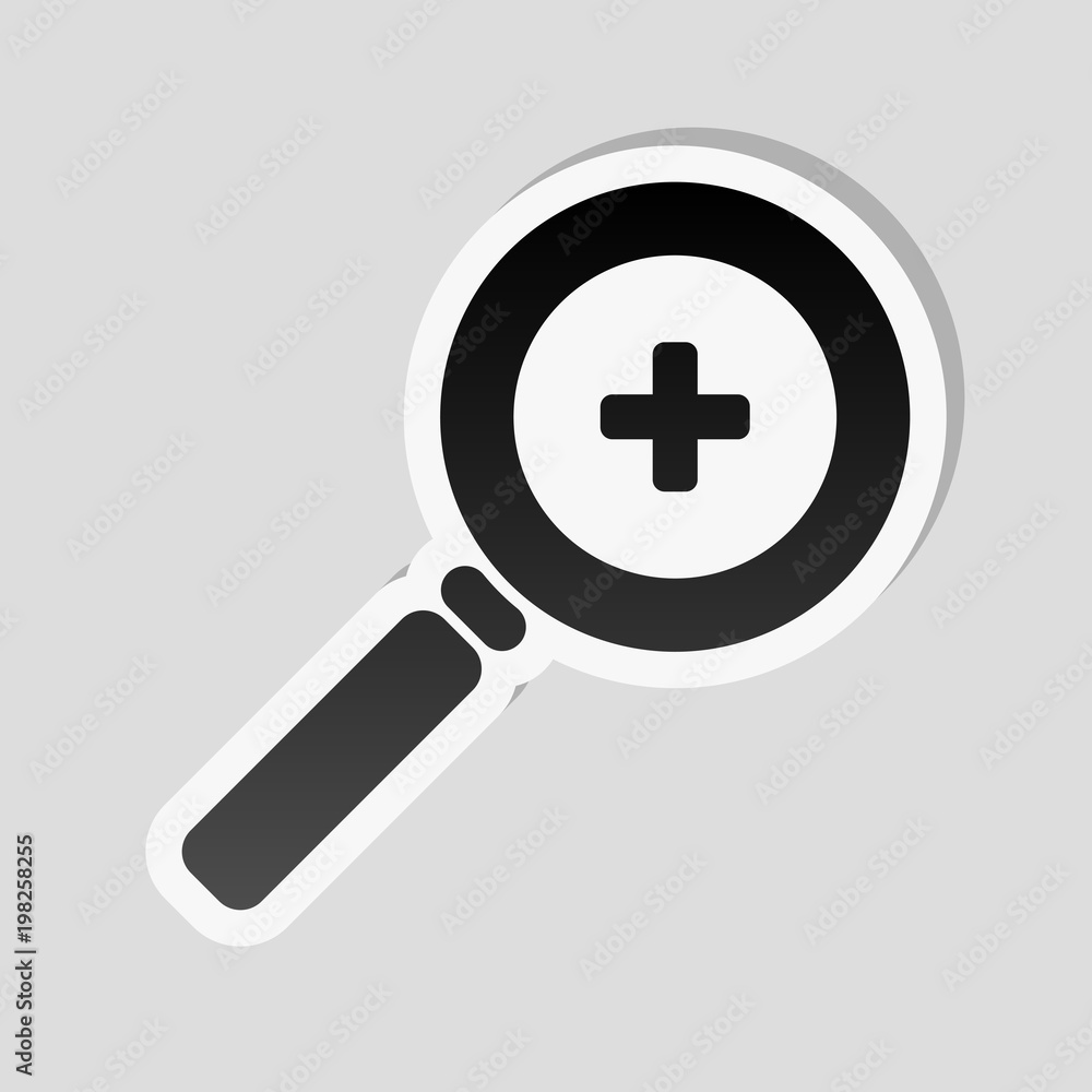 Poster zoom in icon. sticker style with white border and simple shadow on gray background