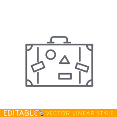 Line icon suitcase with labels, isolated on white. Editable line sketch icon. Stock vector illustration.