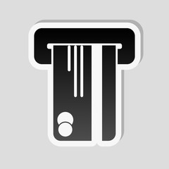 ATM machine and credit card. simple silhouette. Sticker style with white border and simple shadow on gray background