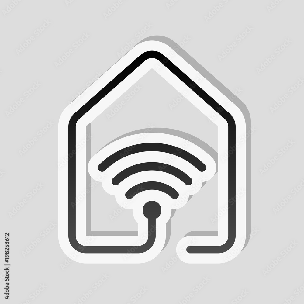 Poster house with wifi icon. line style. sticker style with white border and simple shadow on gray backgrou