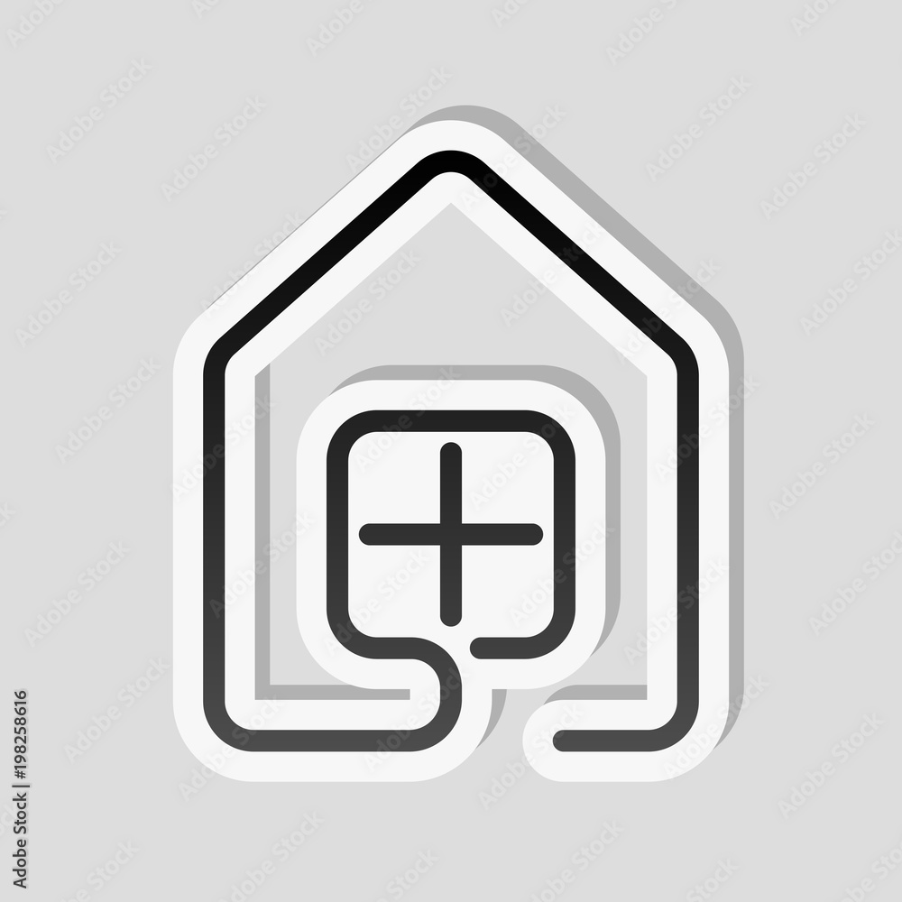 Poster house with window icon. line style. sticker style with white border and simple shadow on gray backgr