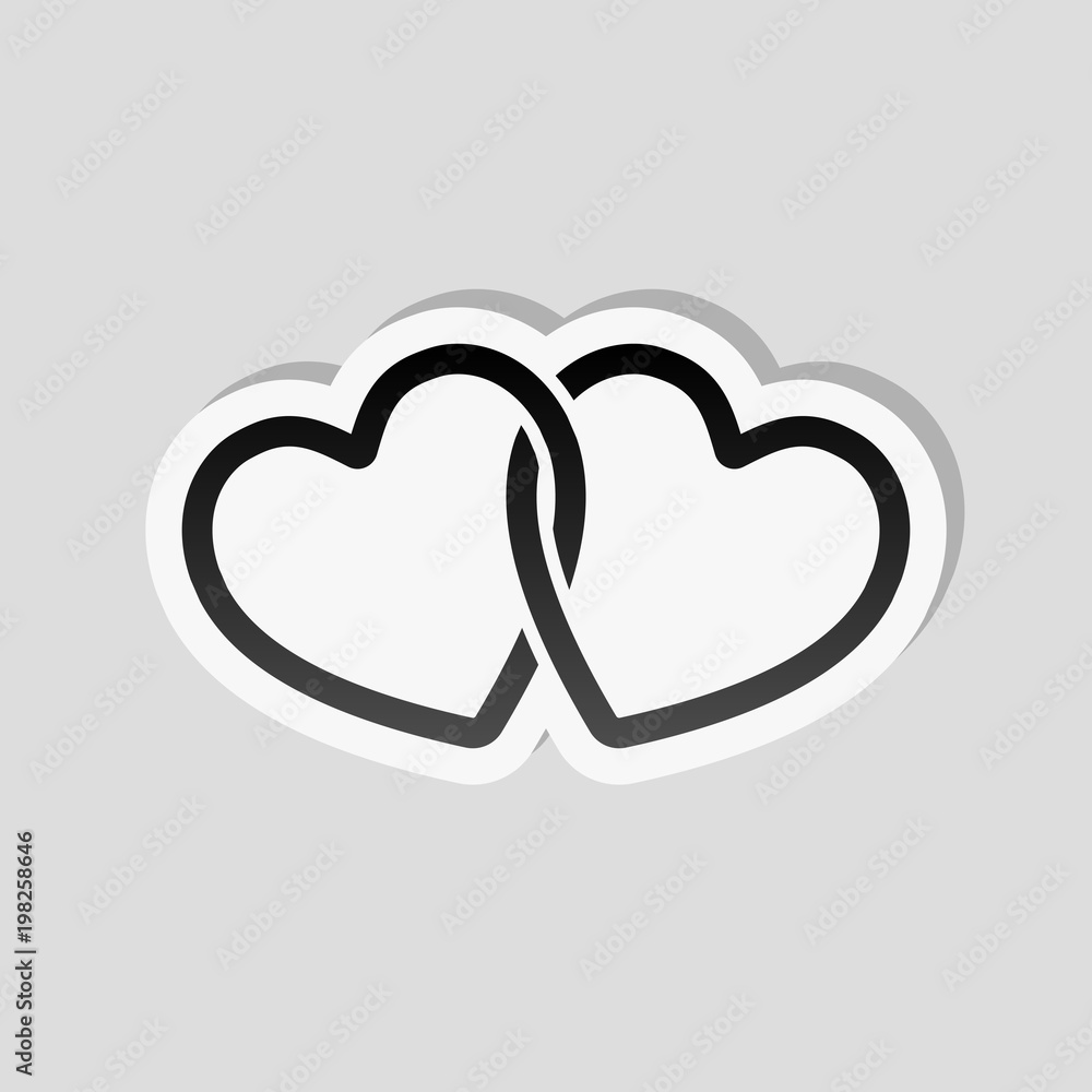 Aufkleber linked hearts icon. sticker style with white border and simple shadow on gray background