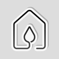 house with water drop icon. line style. Sticker style with white border and simple shadow on gray background