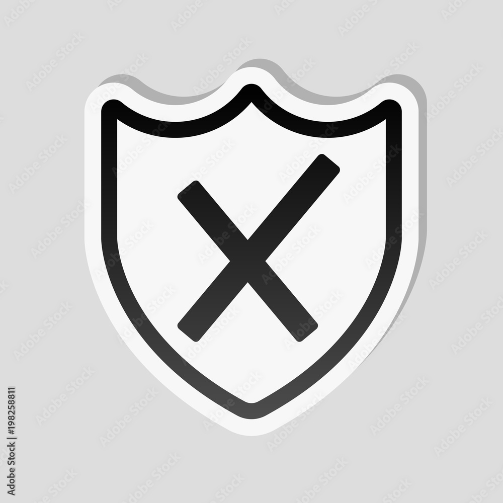 Poster protection broken. simple icon. sticker style with white border and simple shadow on gray background