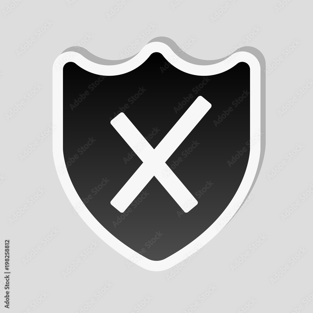 Poster protection broken. simple icon. sticker style with white border and simple shadow on gray background