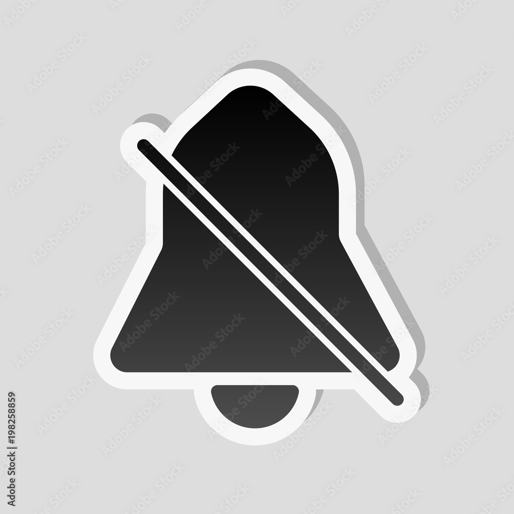 Poster silent bell. simple icon. sticker style with white border and simple shadow on gray background